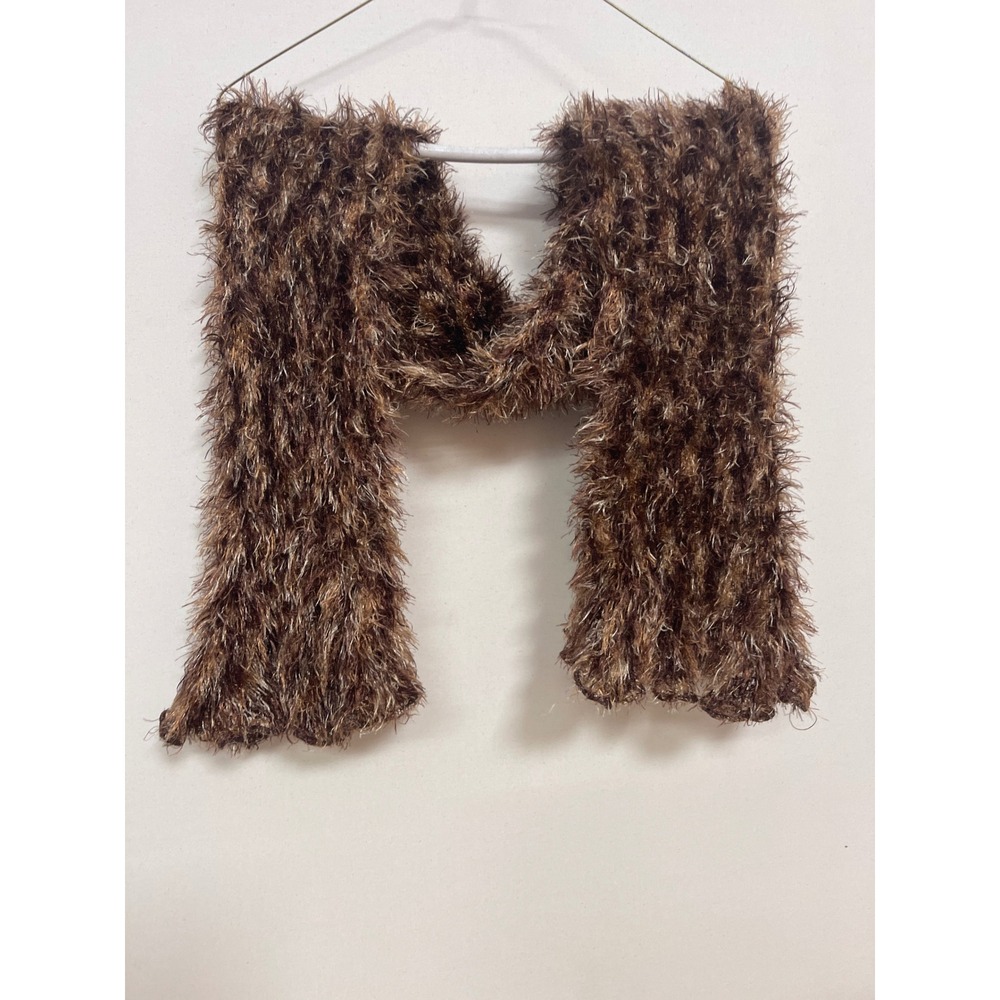 Brown Shaggy Eyelash Knit Scarf Fuzzy Textured Winter Neck Warmer Accessory